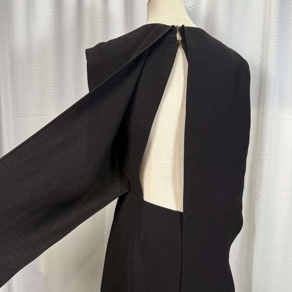Tibi Black Cape Sleeve Midi Dress Batwing Open Back Minimalist Sz 6 Avant Garde - Picture 7 of 14
